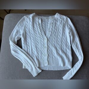 White Cable Knit Button Cardigan